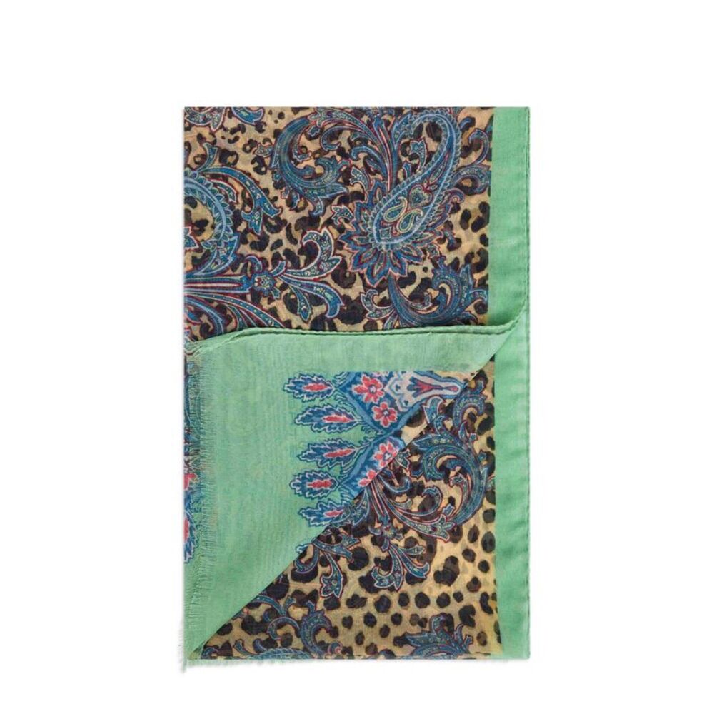 Etro Women Green Cashmere Blend Animalier Paisley-Pattern Scarf - Picture 2 of 2